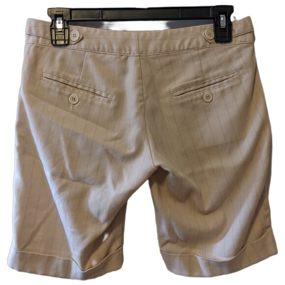 Vintage Y2K Low Rise Pinstripe Cuffed Shorts Khaki Pleated Preppy Skater 2000s 3 - Picture 2 of 5